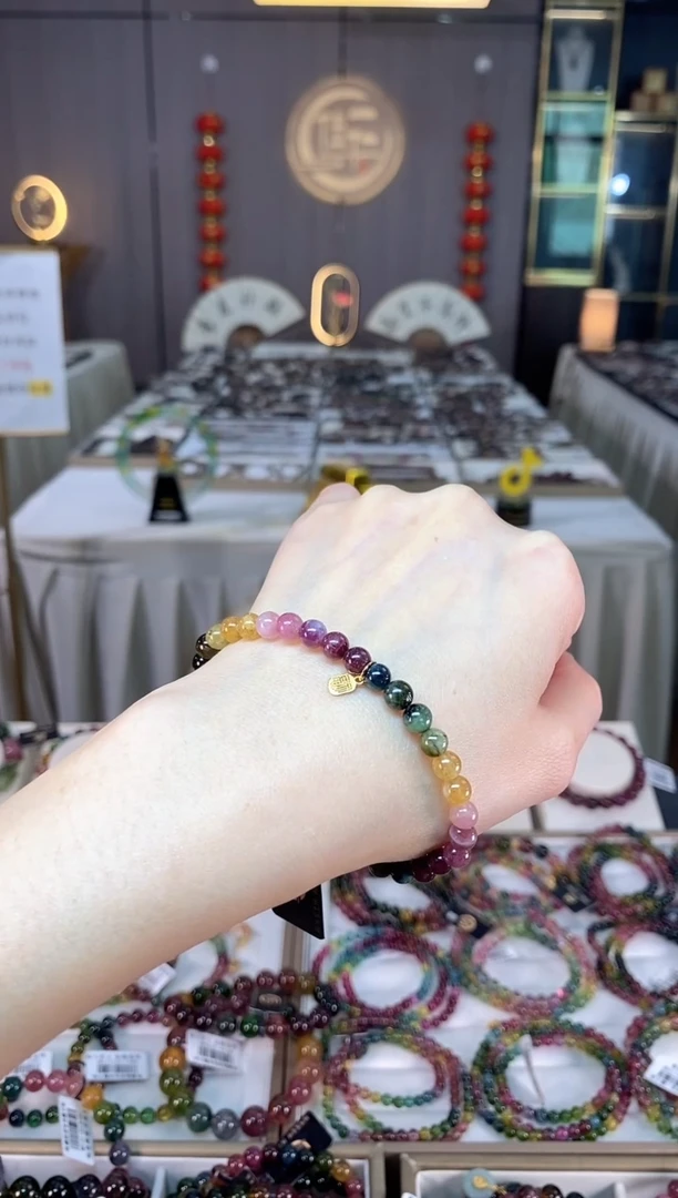 未镶嵌老矿碧玺彩虹单圈手串5mm+碧玺dan多样性发货一条