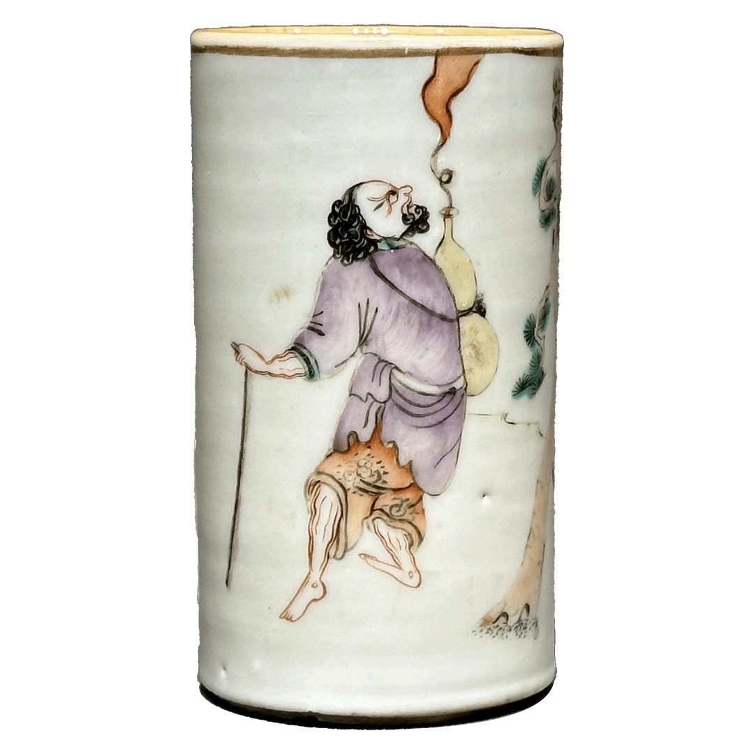 25030320y粉彩铁拐李笔筒