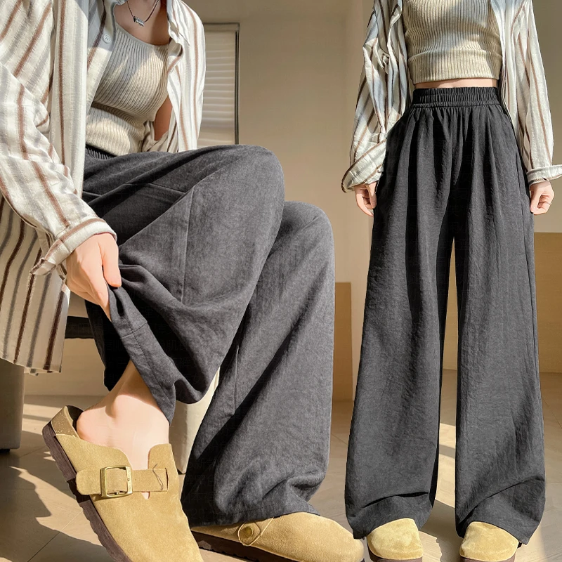 奶芙冰丝山本裤子女款夏季薄款肌理感阔腿裤高腰显瘦休闲风直筒裤