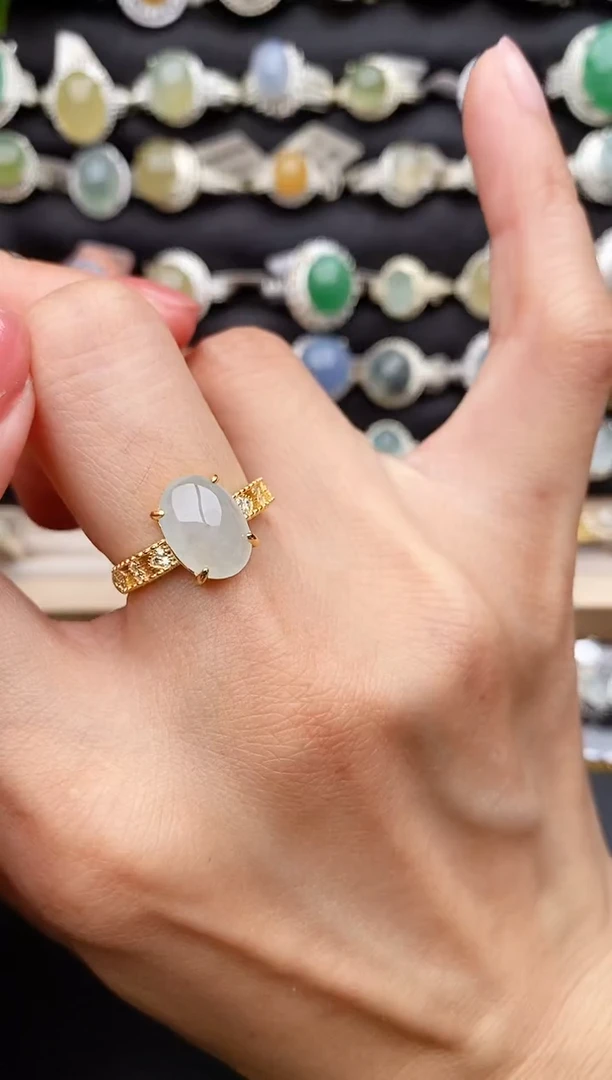 【闪购商品】翡翠戒指银S925镶嵌缅甸天然A货翡翠22  8-5