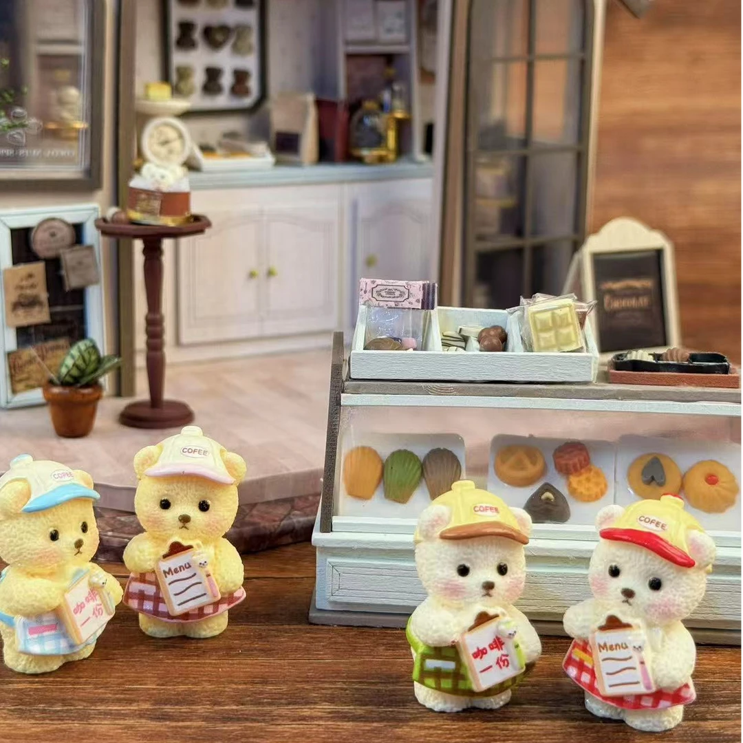 【开芯定制-咖啡店小熊】树脂仿真摆件 树脂diy配件