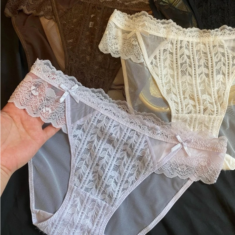 040针织透气叶子三角裤女三角内裤白色薄款时尚内衣纯欲