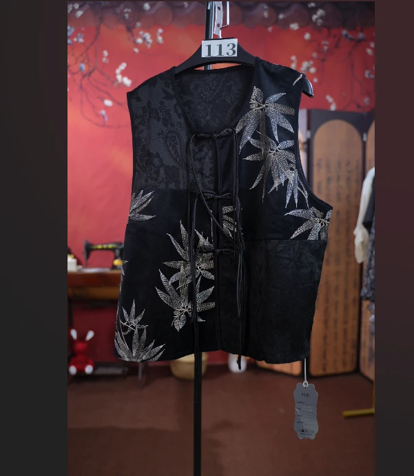 113/月下织金｜3001万针绣新中式鎏金竹影盘扣款新女士外穿马甲