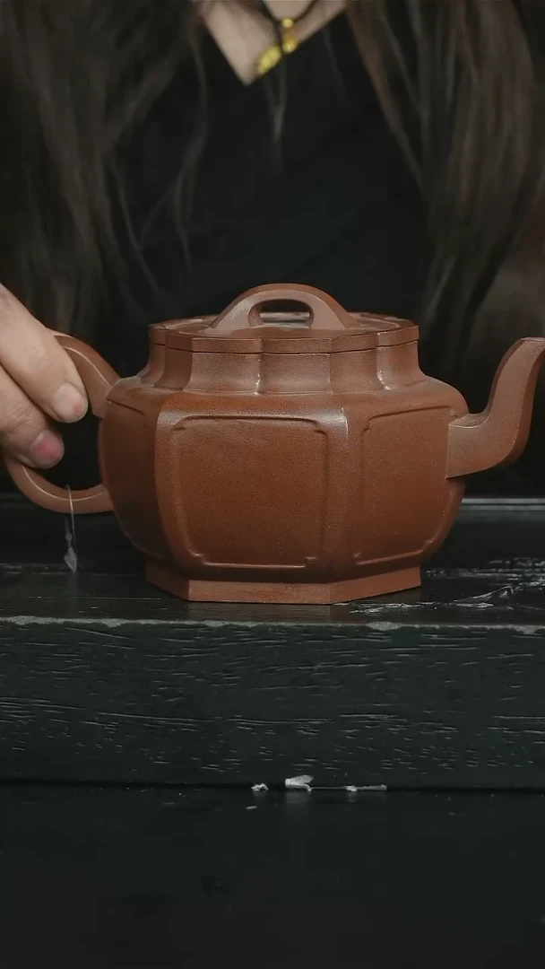 【闪购商品】紫砂茶壶生砂革紫泥筋纹六方