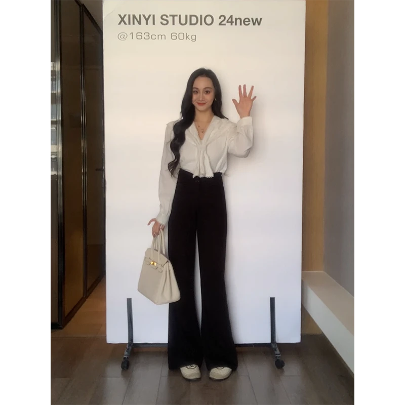 XINYI【腿精指南】春季双腰头高腰西装裤女显瘦微喇裤X625K00401