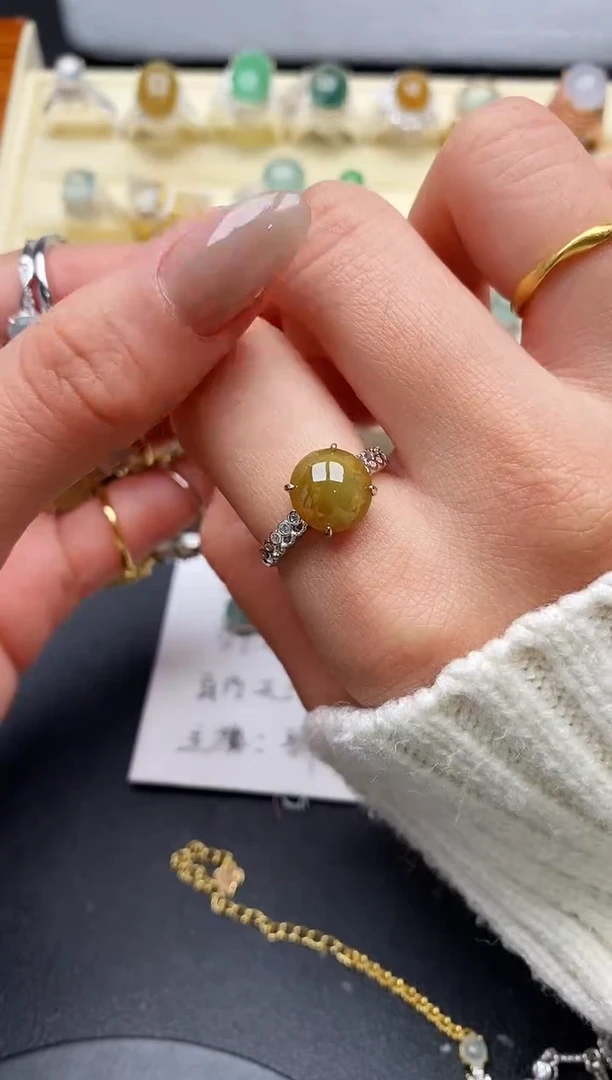 【闪购商品】翡翠戒指银S925镶嵌缅甸天然A货翡翠333   1-8