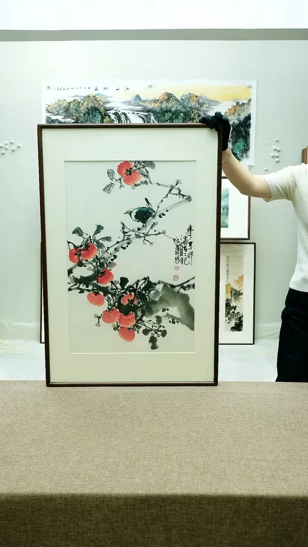 国画62*92李法良手绘花鸟带框