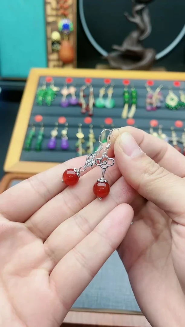 【闪购商品】南红玛瑙耳饰银S925镶嵌415000