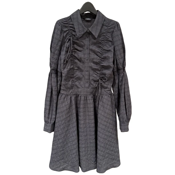 女士宽松抽褶百搭衬衫款连衣裙