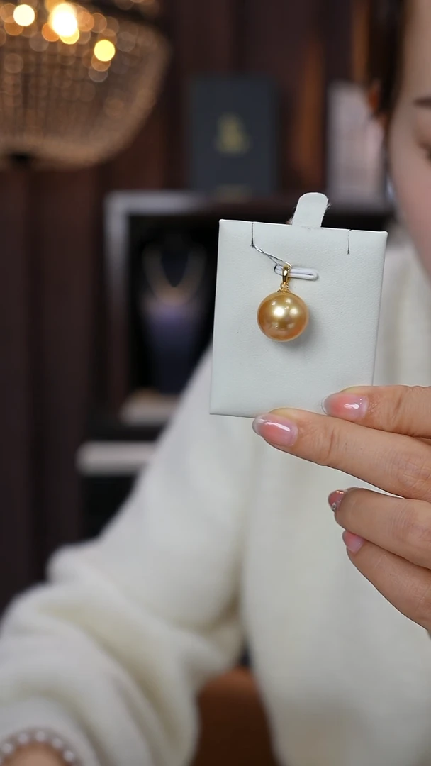 吊坠(不含链)18K金镶嵌海水珍珠金珠14-15mm