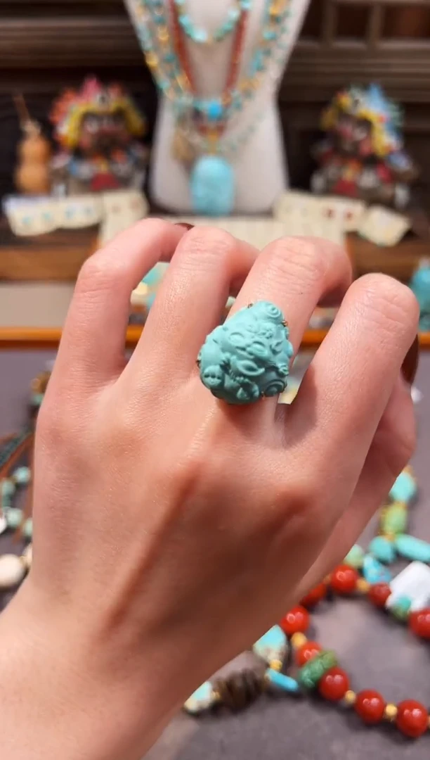 18K金镶嵌绿松石戒指凤九戒指