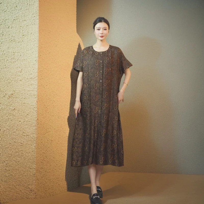 新款碎花复古风桑蚕丝连衣裙19180