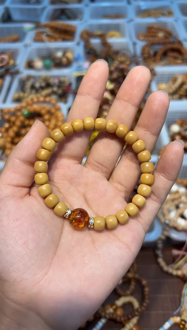 手串琥珀未镶嵌花珀圆珠搭龙脊老型