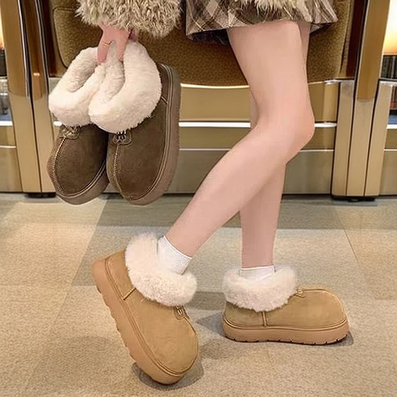 5113卡皮巴拉软皮大头丑萌厚底雪地靴女冬季短筒毛毛棉鞋加绒短靴