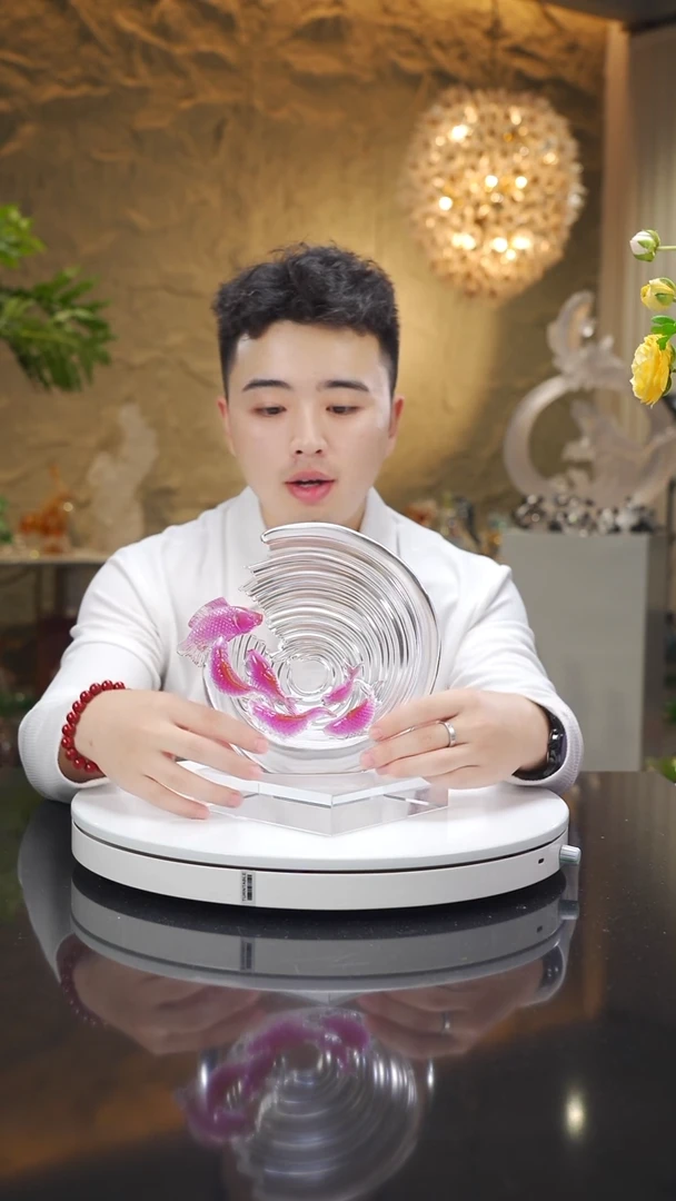 琉璃手工艺品设计款如鱼得水摆件小号带底座