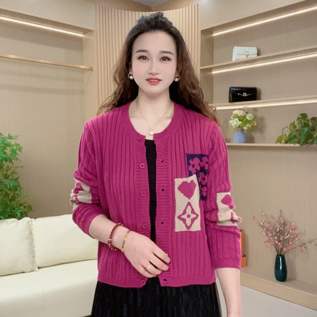 春季新款提花针织开衫外套女春秋时尚休闲开衫百搭针织上衣外搭