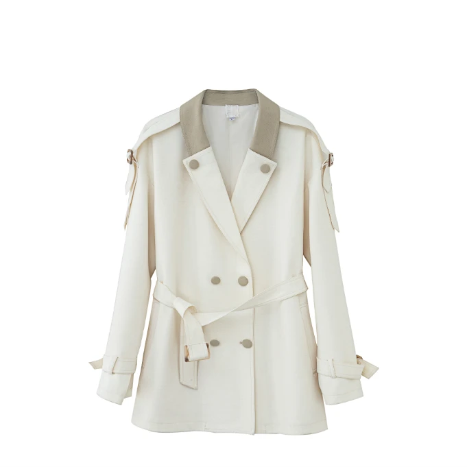 【宠粉专属】新款羊毛风衣气质撞色休闲外套短款百搭时尚QK