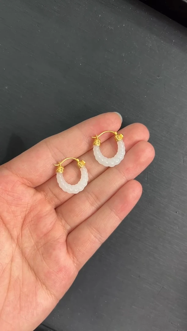 【闪购商品】和田玉耳饰18K金镶嵌和田玉羊脂耳钉-511987