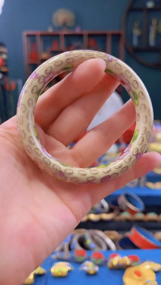 非遗景泰蓝手镯 55-60 粗版 米色