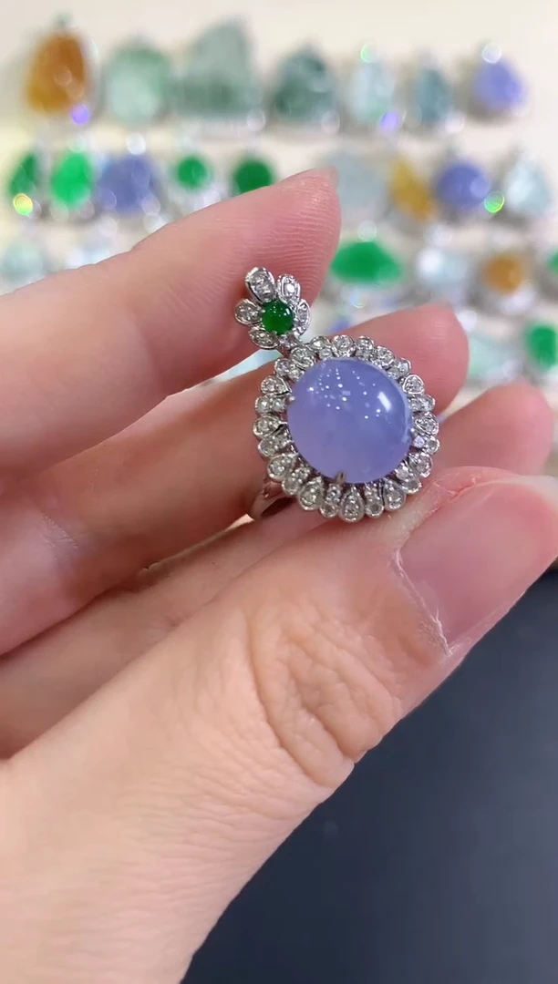 18K金镶嵌戒指翡翠b464  紫色有色差