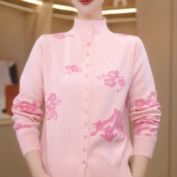 流目芙泱2025秋新款长袖毛衣女漂亮套头立领上衣女外搭气质保暖