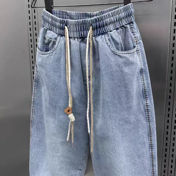 49812牛仔裤直筒抽绳百搭褪色