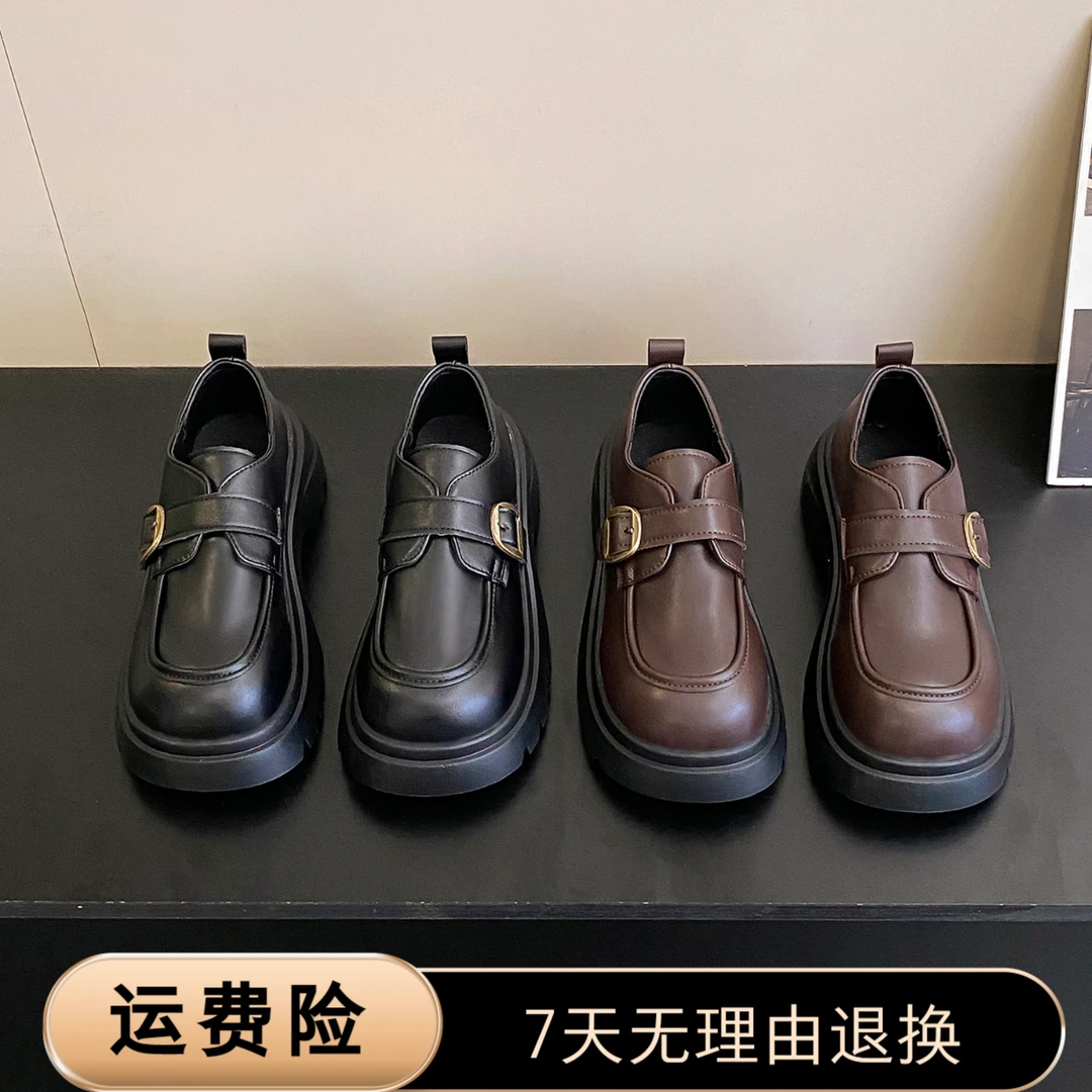 平底乐福鞋女2025新款早秋季英伦风小皮鞋一脚蹬女鞋黑色通勤单鞋