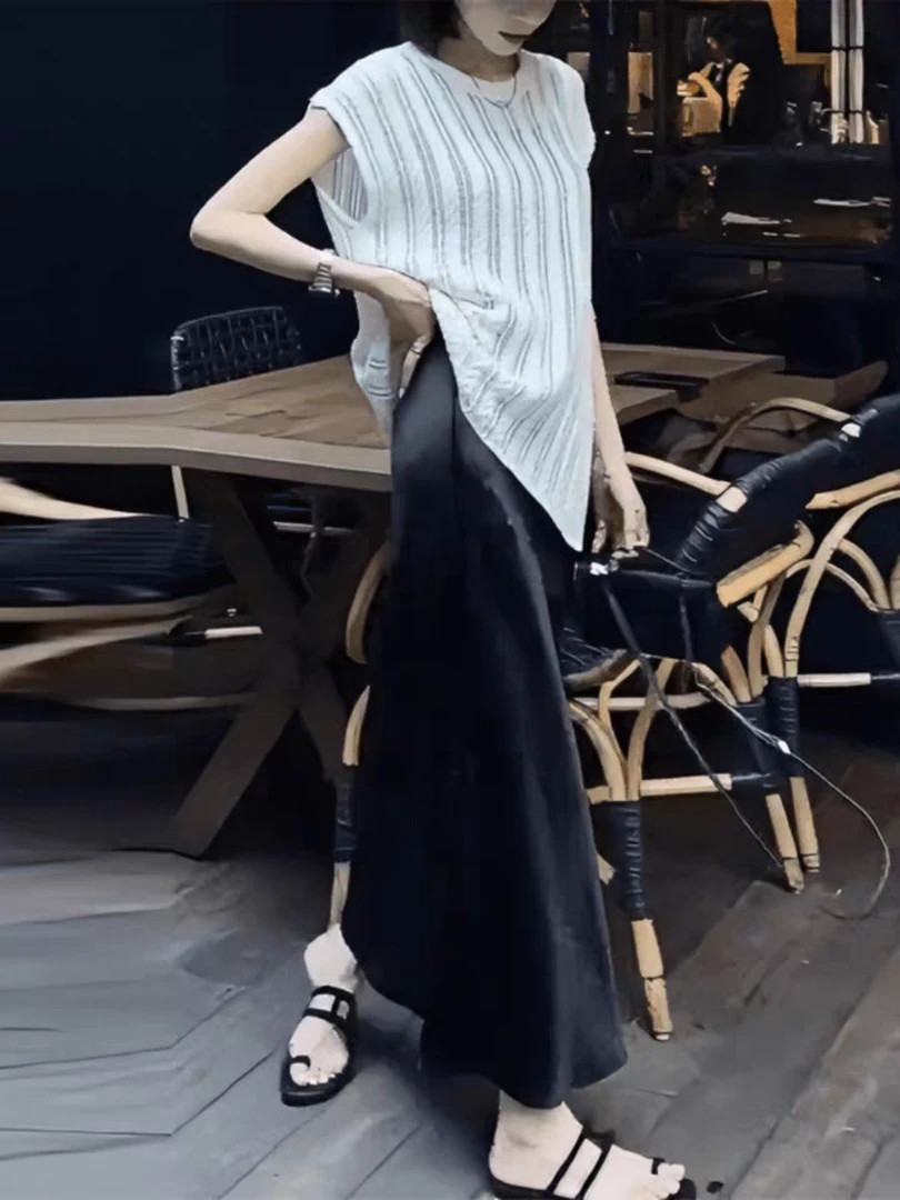 夏装针织上衣套装时尚不规则镂空薄款气质垂感高腰半身裙