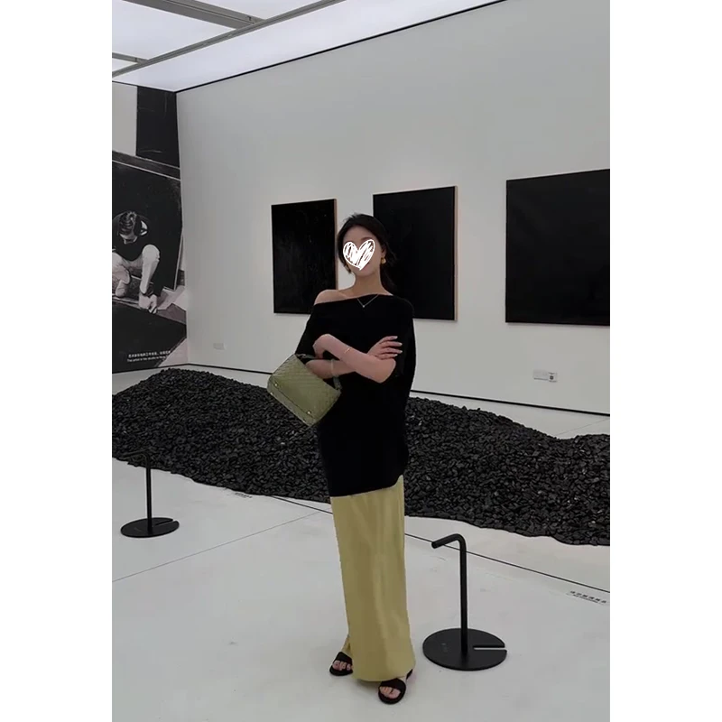 老钱风松弛感女装夏季气质减龄慵懒宽松露肩上衣显瘦包臀半身裙子