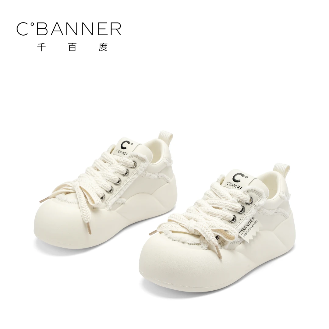 C.BANNER/千百度2025乞丐须边新款休闲鞋女时尚百搭系带低帮板鞋