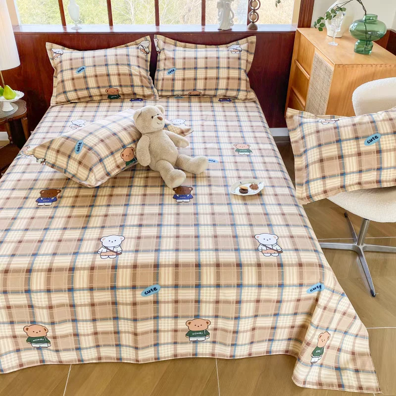 【方格小熊】加厚山东老粗布亚麻帆布布料四季透气吸汗软凉席