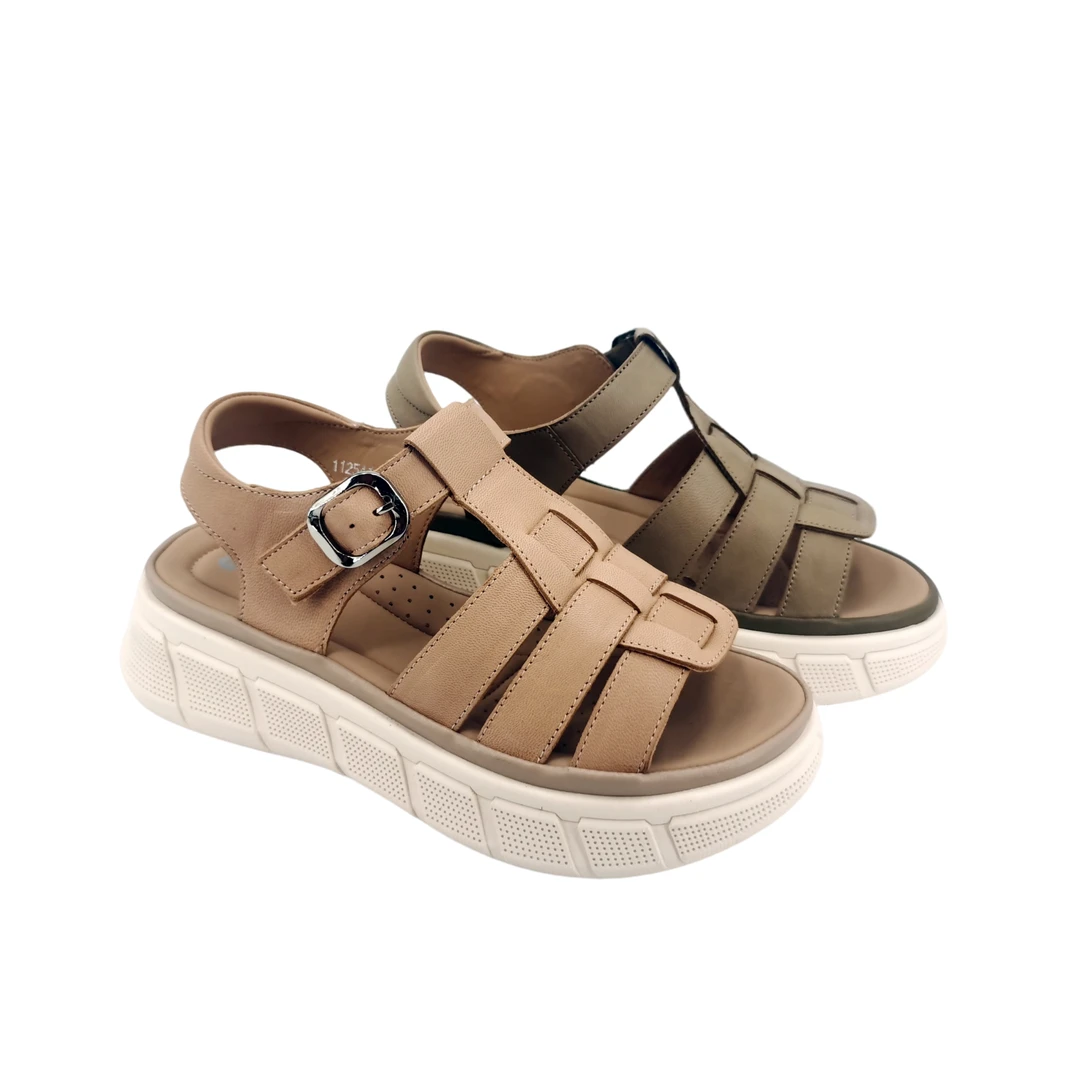 KANGNAI/康奈11254130时尚潮流舒适轻质羊皮罗马鞋厚底休闲女凉鞋