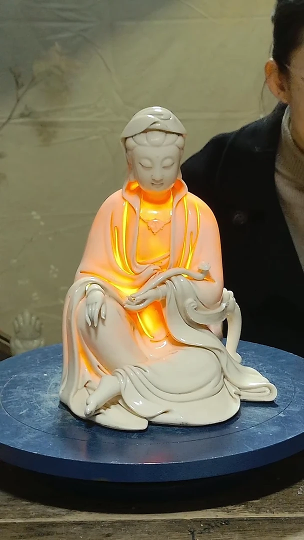 摆件德化瓷极品孩儿红观音造像高31公分