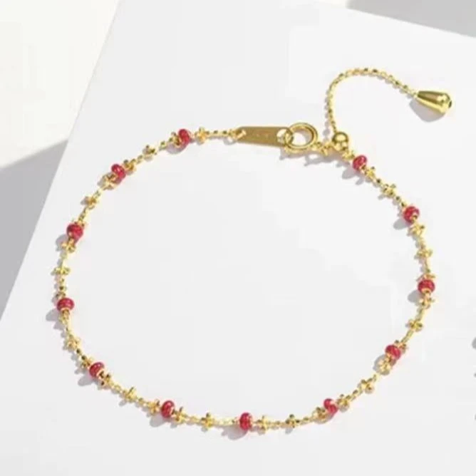 手链*18k金*珐琅红金手链烧蓝 Au750#18cm*8174*彩色时尚百搭