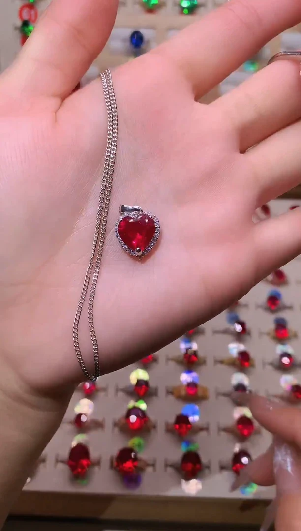吊坠(赠链)银S925镶嵌红宝石10*10 银