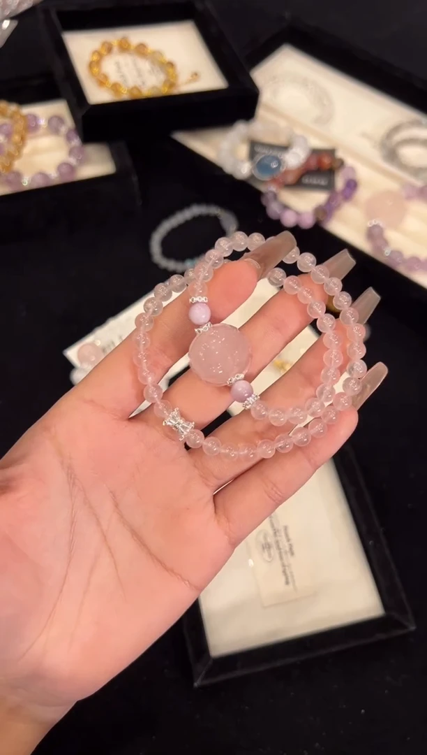 【闪购商品】水晶手链合金粉水晶双圈手链x1363