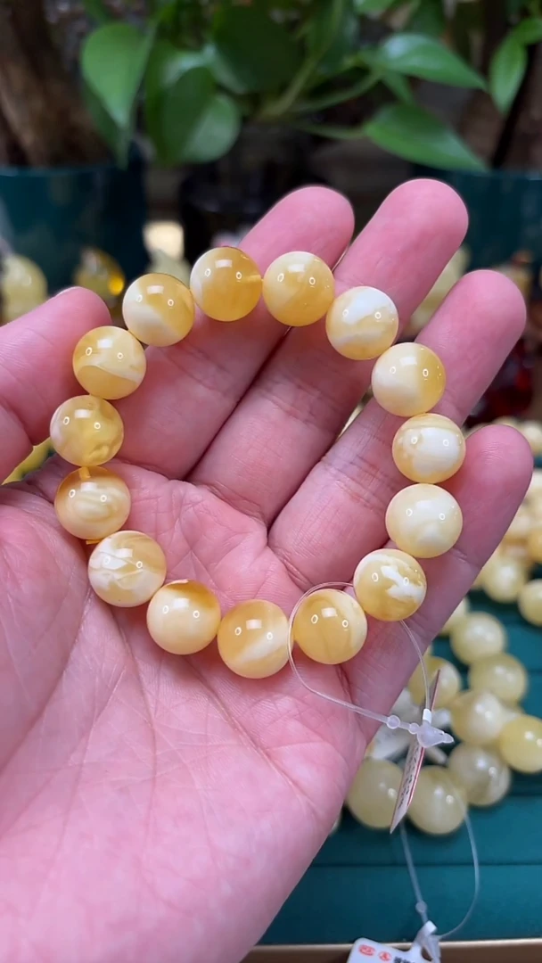 手链蜜蜡未镶嵌H12 收藏臻品俄白妖花手串 16.9克 12mm