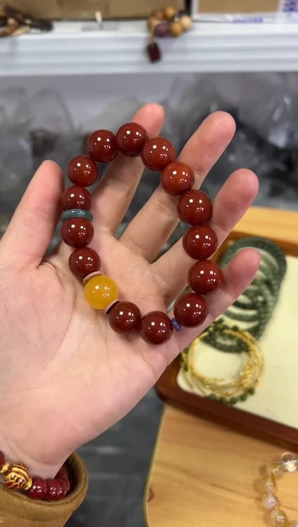 【闪购商品】南红玛瑙手链未镶嵌柿子红玛瑙蜜蜡珠手串[0203]