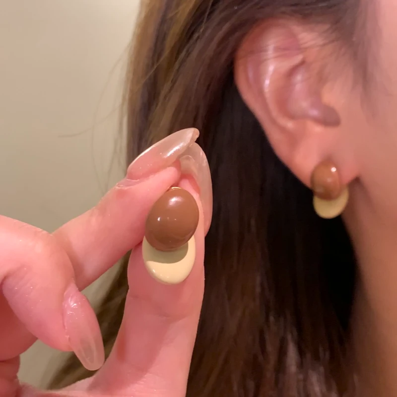 芒果饰品 铜合金耳饰 早秋气质撞色两戴耳环女韩系百搭耳针耳饰