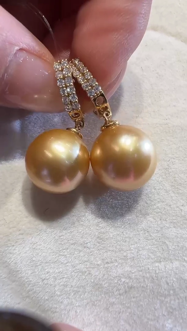 18K金镶嵌耳饰海水珍珠金珍珠耳环