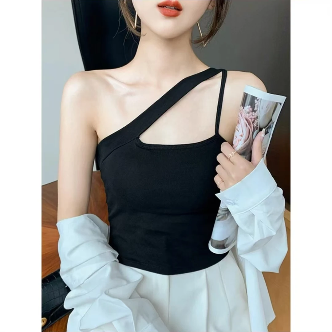 黑色打底甜美轻奢性感背心吊带修身美背泡沫百搭无袖短款夏季内搭