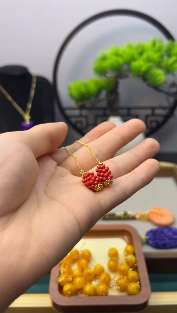 【闪购商品】玛瑙/玉髓耳钉14K金镶嵌A351