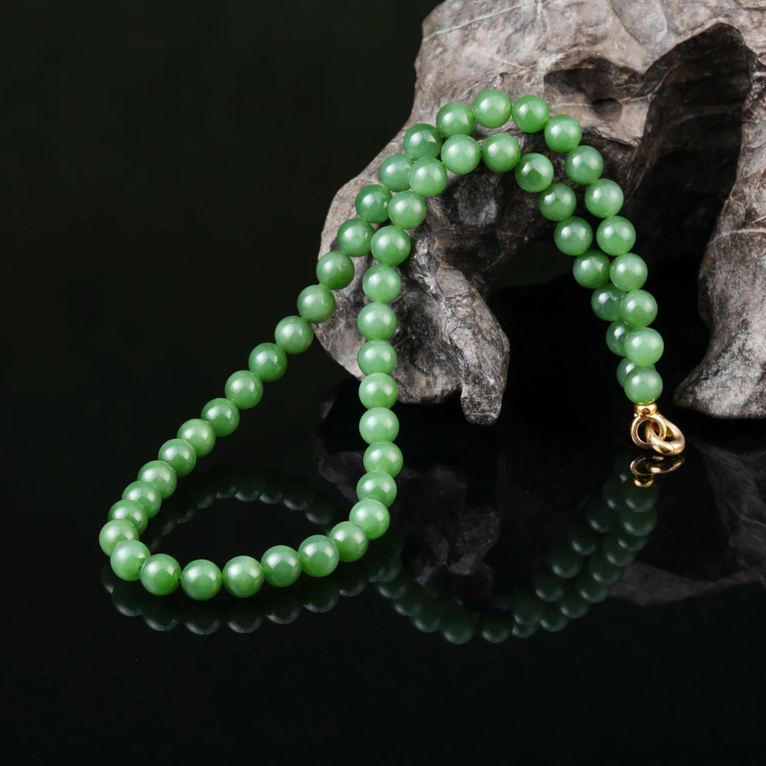 【意婵】《她向上》（8mm）天然典藏级和田玉碧玉项链-913646