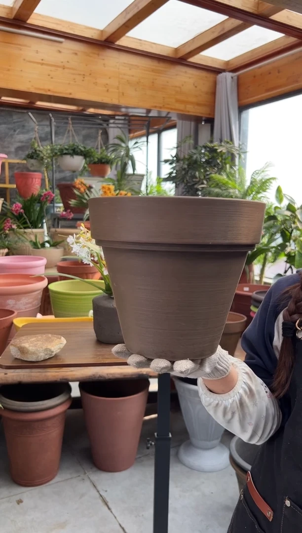 25.5*22/OT25/巧克力色镜面手工拉丝花盆外贸尾单