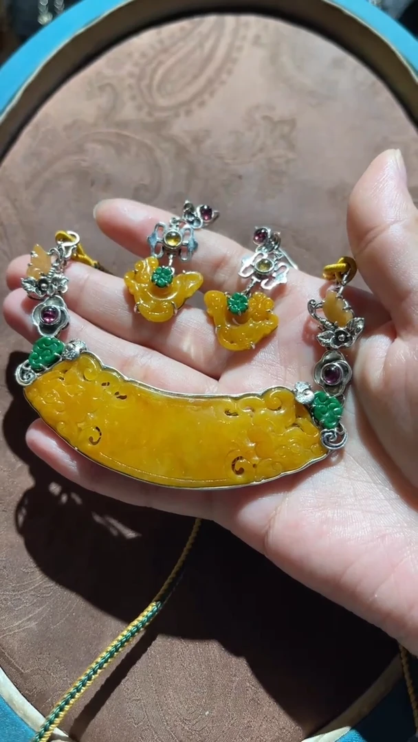 套链银S925镶嵌翡翠红翡绿翠