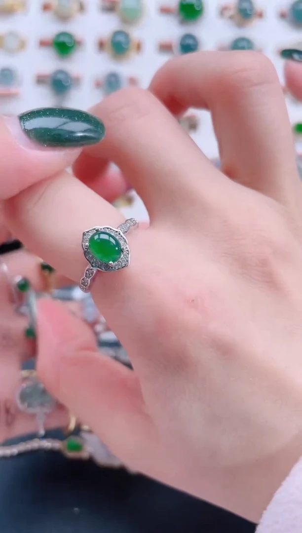 银S925镶嵌戒指翡翠天然翡翠