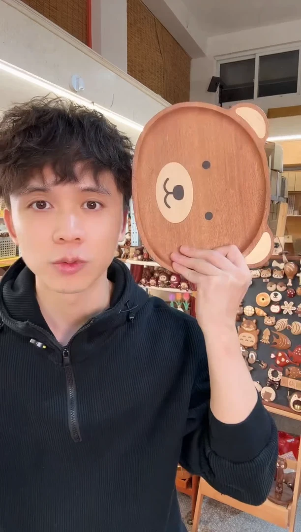 木大瑕疵大号乌檀木小熊圆盘