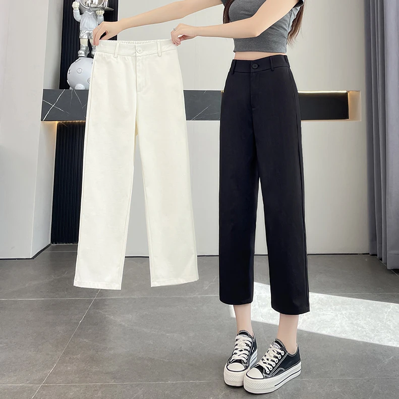 八分裤女夏季薄款小个子女裤休闲直筒西装裤窄版九分冰丝阔腿裤女