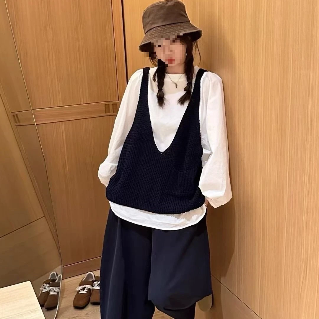 韩系chic叠穿毛衣吊带女宽松外穿针织背心网红百搭休闲小马甲套装