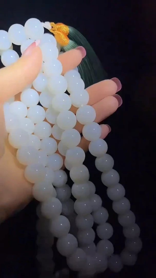 和田玉未镶嵌颈饰和田玉长串.1条.108颗